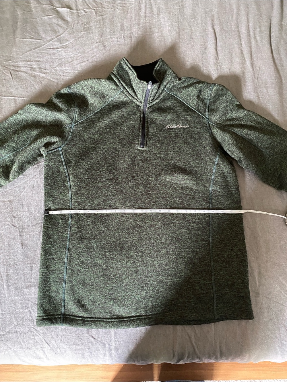 Eddie Bauer Men's Heathered Olive Green Quarter-Zip Pullover